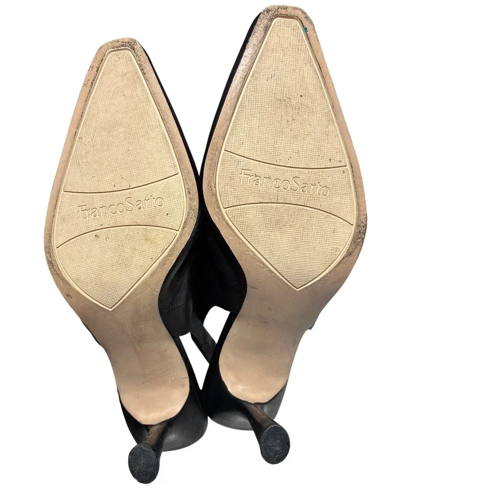 Franco Sarto Marcy Black Leather Slingback Pointed Toe Flare Heel Pumps 7M